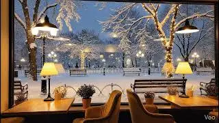 3 Hours Cozy Winter Cafe & Snowy Park (180 Min) - 4K Static Loop: Winter Ambience for Focus