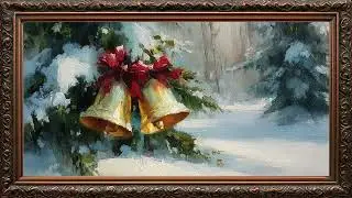 Golden Bells Adorned With a Vibrant Red Ribbon FRAME TV ART | Frame TV ART | Golden Framed Art |