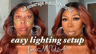makeup lighting set up + full coverage makeup routine *detailed WOC  client tutorial |Halle J.