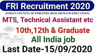 FRI Recruitment 2020|10th,12th & Graduate|MTS, Technical Assistant, Stenographer|#latestgovtjob