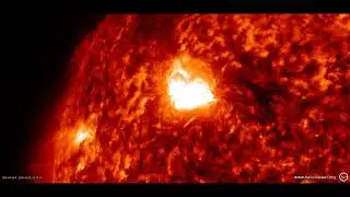 X8.1 and X2.8 solar flares from AR 4366 - SDO/AIA 304 timelapse (closeup)