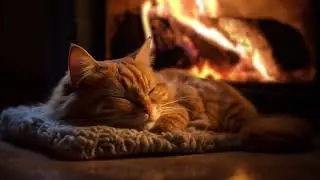 Sleep In Cozy Ambience 24 Hrs 🔥 Purring Cat with Crackling Fireplace ASMR for Relaxation, Meditation
