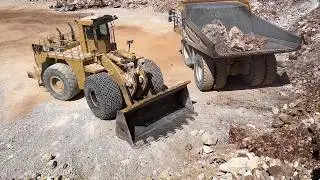 Caterpillar 992C Wheel Loader Loading Blasted Limestone On Caterpillar 777F Dumpers - Interkat SA