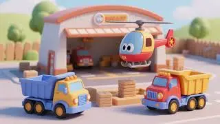 Toy Trucks Build the Helicopter Hangar &ndash; Construction Kids Song 🚚🚁