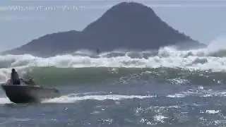Using A Potato To Film Boats Coming Over Bar In MEGA Waves!
