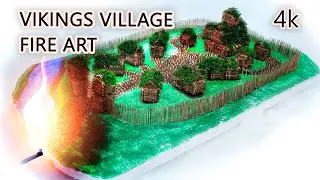 20000+ Matches Chain Reaction LARGE VIKINGS VILLAGE FIRE ART. Amazing Fire Domino