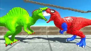 SPIDERMAN T-REX vs DARK T-REX vs ALIEN SPINOSAURUS DEATH FALL -   Animal Revolt Battle Simulator