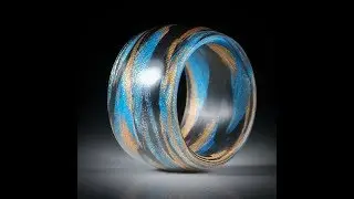 Karbonring mit Glasfaser Libellenblau und Bronze