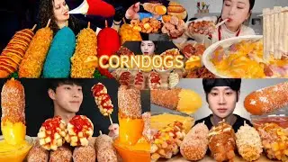 BEST 3X SPEED CORNDOGS  *MUKBANG_COMPILATION*MOZZARELLA,POTATO,RAMEN,SQUID_INK_DOG EATING_ASMR*