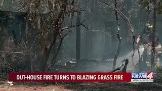 Out-house fire turns to blazing grass fire
