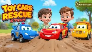 Toy Cars Rescue Story - Little Red Car Gets Stuck in Mud - Kids Story Time #toycars 