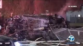 3 killed, 4 others hospitalized in fiery rollover crash in Orange l ABC7