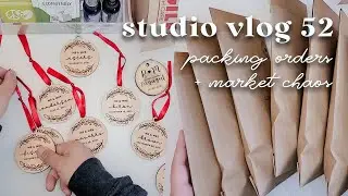 packing holiday orders, asmr + no-music segment, first market selling pots & chaos | studio vlog 52