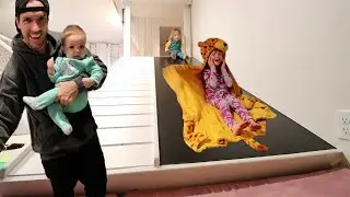RAiNY DAY indoor SLiDE!!  Navey&rsquo;s first time sliding on Adley&rsquo;s club house! water in the skate park!