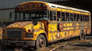 ASMR School Bus Restoration: Transforming a Rusted 1990s Bus to Glossy Yellow Masterpiece 
