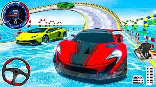 Water Surfing Car Racing Games: Stunt Games 3D - Best Android Gameplay - Red Car Driving Simulator