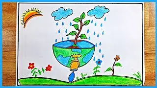 Scenery drawing with pencil | save water drawing easy and beautiful | save water save life drawing