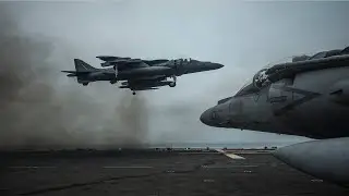 An AV-8B Harrier Vertical Landing at Nellis Air Force Base