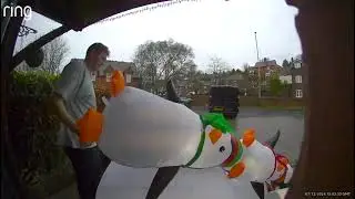 Inflatable Snowman Swept Away by Storm Darragh