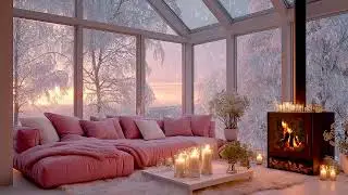 Snow Wind & Cozy Fireplace Sounds for Deep Sleep, Stress Relief & Romantic Pink Calm Ambience ASMR