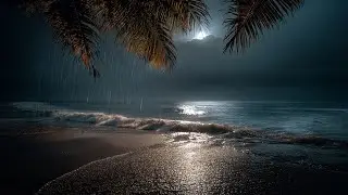 Dark Beach at Night &mdash; Soft Light Rain & Ocean Waves for Deep Sleep (No Music &bull; 8 Hours)