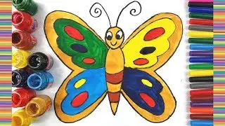 How to Draw Butterfly Easy   Butterfly Coloring Pages for Kids   Learn Water Color Painting
