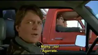 Marty McFly racing with his Toyota Hilux