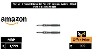 Pilot V7 Hi Tecpoint Roller Ball Pen with Cartridge System   2 Black Pens, 4 Black Cartridges