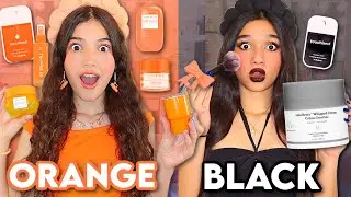 ONLY using ORANGE vs BLACK MAKEUP & SKINCARE| HALLOWEEN EDITION🖤🧡