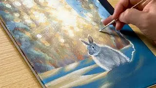 How to Paint a Rabbit in the Winter Forest / Acrylic Painting for Beginners