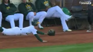 Ballboy makes heroic diving stop on foul ball