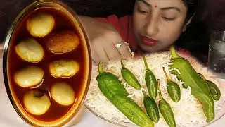 SPICY🔥DUCK 🦆EGG CURRY BASMATI RICE GREEN CHILLIES🌶️ HASHER DIM BHAT EATING DELICIOUS MUKBANG ASMR