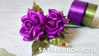 Cara mudah membuat bunga mawar ungu dari pita satin || How to make satin ribbon rose easy