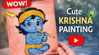 Cute krishna ji painting 🌸💙🩵🎨 | Lord krishna painting on canvas | Cute krishna painting easy 🎨🌸🪈🖌️