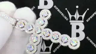Hip Hop Bling Halo Tennis Cross VVS Moissanite Pendant 4.08cttw .925 Sterling Silver | Iced Out