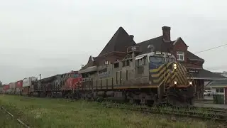 Conrail Graffiti Unit Leading!  Ex CREX 3974 Leads Stack Trian CN 120 w/DPU Passing Amherst, NS