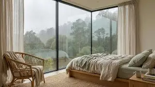 Rainy Morning Peace — звуки дождя для сна в минималистской комнате с видом на природу 🌧️🌲