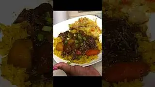 Jerk Pot Roast Over Yellow Rice w/ Jamaican, Steamed Cabbage! 🤤🔥 #food #foodie #cooking #tutorial