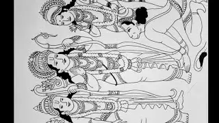 Drawing lord Ram lakshman maa sita & Hanumanji directly using a 5rs black gel pen/Ramayan special