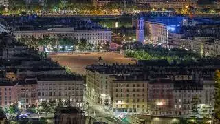 Aerial timelapse of Place Bellecour from Fourviere Hill in Lyon, France, the largest pedestrian