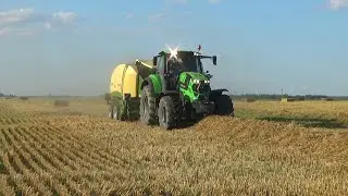 Трактор Deutz-Fahr 6215 c Krone BigPack 1270 прессует солому в СПК 