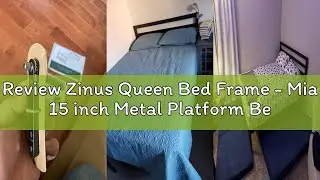 Review Zinus Queen Bed Frame - Mia 15 inch Metal Platform Bed Frame with Headboard, Wood Slat Suppor
