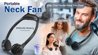 Portable Neck Fan, PRAVETTE Hands Free Bladeless Neck Fan, 4000mAh Battery Operated Personal Fan