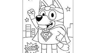 Bluey in Superman Dress Drawing Easy, Bluey Drawing and Coloring for Kids