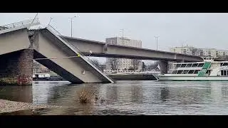 MS August der Starke als erstes Schiff seit dem 11.9.2024 am 28.1.25 die Carolabrücke