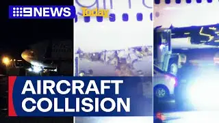 Plane struck by tow vehicle at Melbourne airport | 9 News Australia
