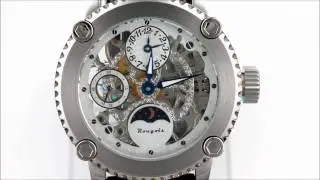 Rougois Skeleton Two Time Zone Mechanical Watch Silver Dial R3286M-0-1