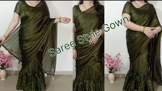 Saree Style Gown Cutting & Stitching/ Ready to Wear Sarees/ Viral Saree Gown #gownsaree #sareegown