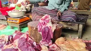 First morning meat market halal beef cutting skills in village market Jhenaidah Bangladesh