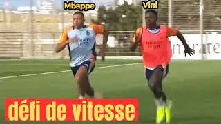 mbappe d&eacute;fie vinicius jr dans une course de sprint pendant l'entra&icirc;nement